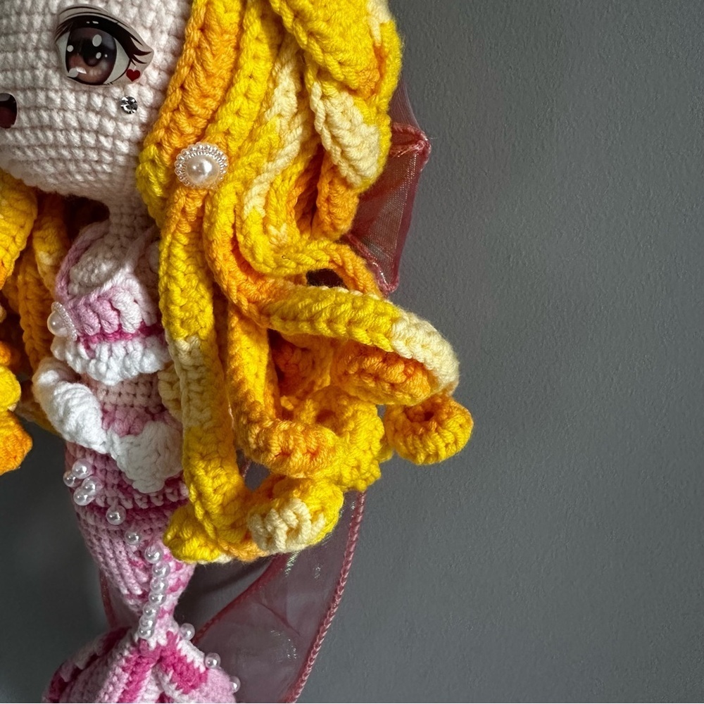 Mermaid, RARE, Crochet,  Crossbody Purse, Bag, Jewel Details, Amigurumi, Doll - Picture 7 of 11